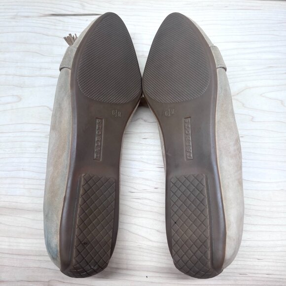 Talbots Tan Suede Leather Pointed Toe Loafer Flats with Tasseled Bows Size 6.5M - Picture 9 of 10